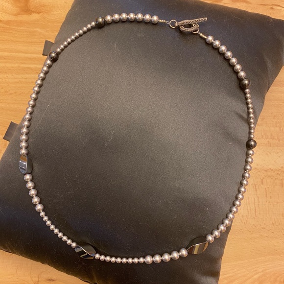 Handmade brand new faux gray pearls with hematite beads. Measures 24 inches. - Picture 3 of 5